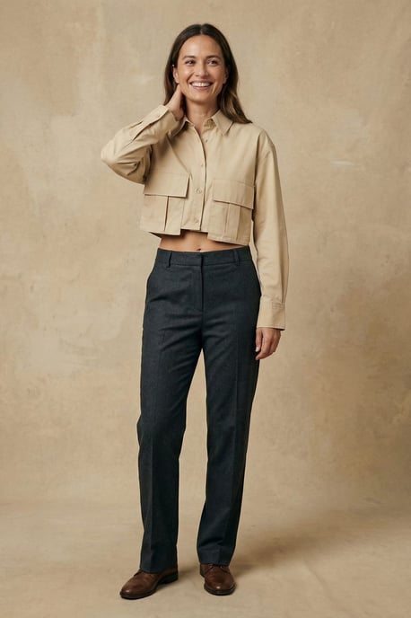 Gekürzte Button-Up-Bluse mit Tasche - Image 2