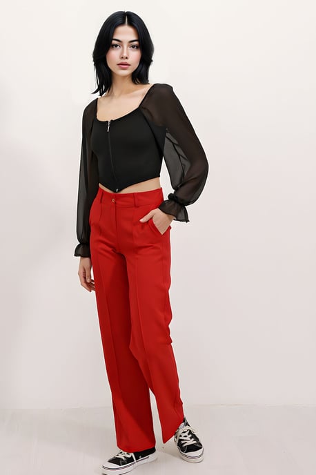 Gerippte Reißverschluss-Crop-Bluse mit quadratischem Kragen - Image 4