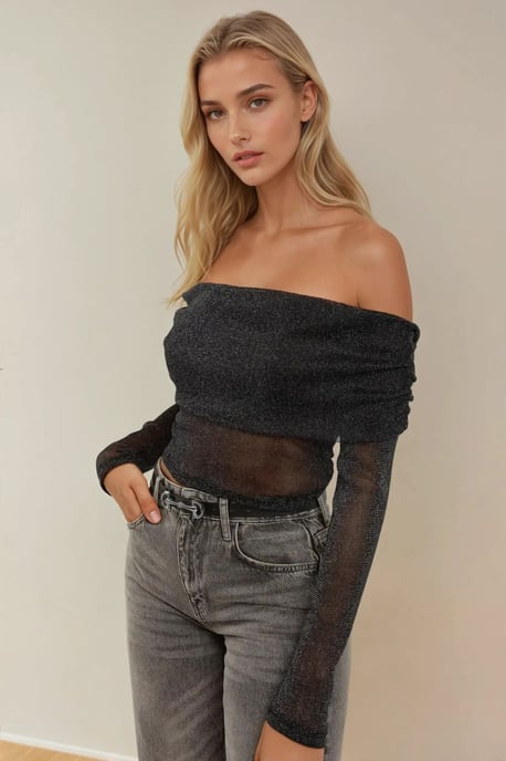 Schulterfreies Glitzer-Tüll-Bluse - Image 3