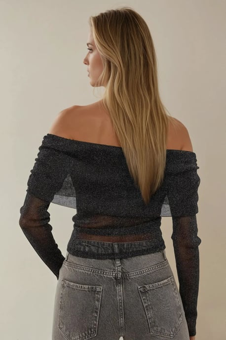 Schulterfreies Glitzer-Tüll-Bluse - Image 4