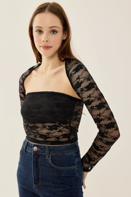 Slim Fit Langarmspitze Top - Image 2