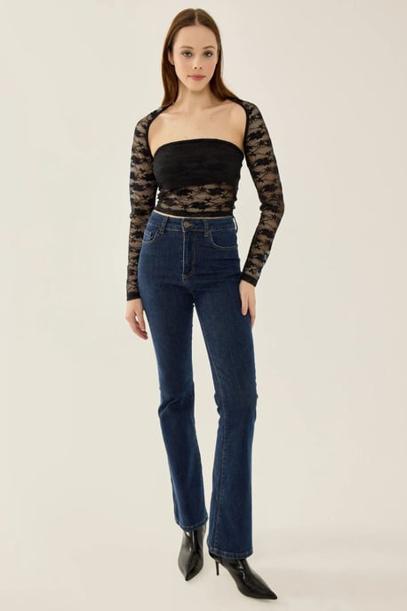 Slim Fit Langarmspitze Top - Image 3
