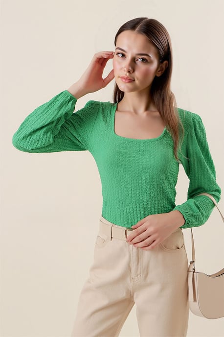 Strukturierte Bluse mit viereckigem Kragen und langen Ärmeln - Image 4