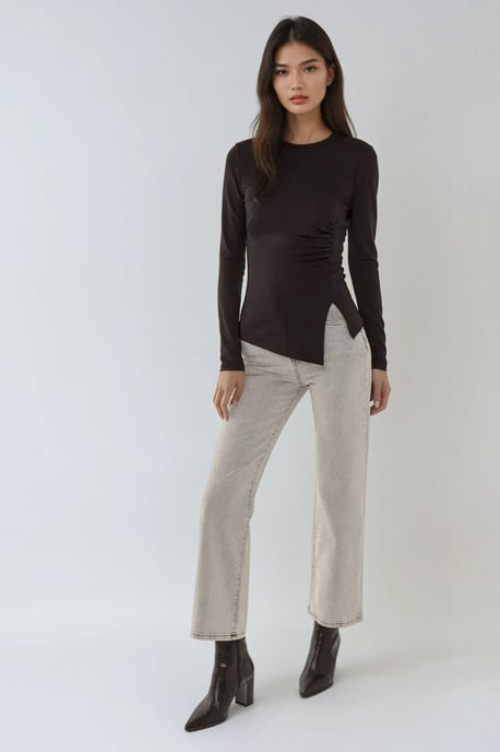 Hiccup Asymmetrisches Langarmshirt mit Rundhalsausschnitt - Schwarz - Image 2