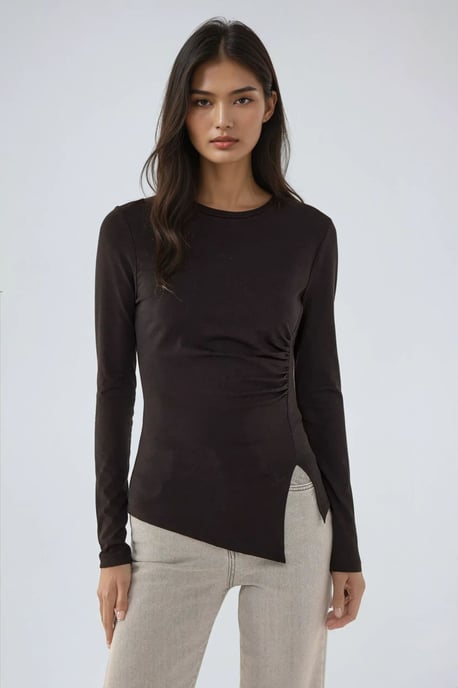 Hiccup Asymmetrisches Langarmshirt mit Rundhalsausschnitt - Schwarz - Image 3