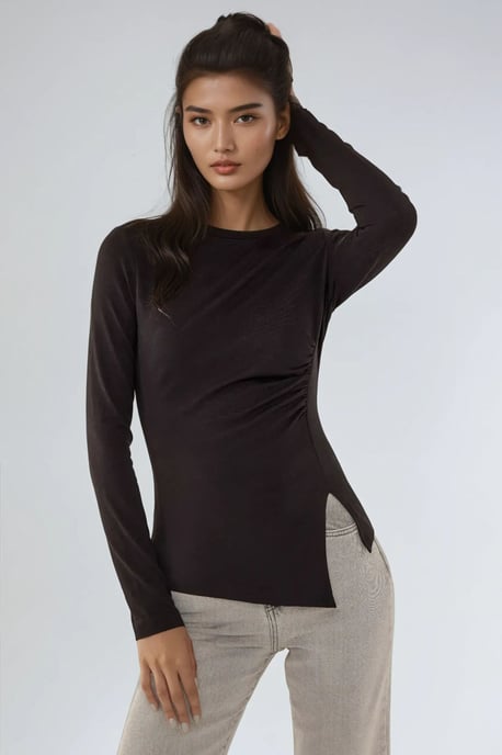 Hiccup Asymmetrisches Langarmshirt mit Rundhalsausschnitt - Schwarz - Image 4