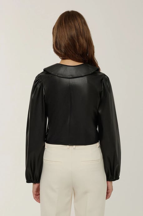 Kunstlederbluse mit langen Ärmeln und Schleife - Image 5