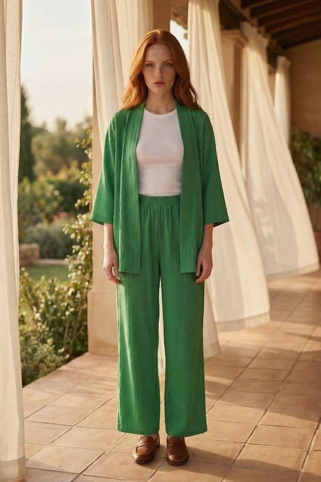 Langärmlige Bluse & Mittelhohe Weite Hosen-Set - Image 5