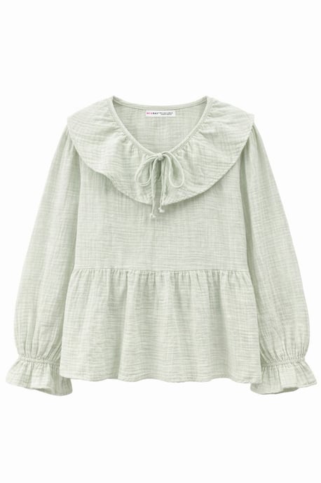 Rüschen-Schalkragenbluse mit Schleifenverschluss - Image 1