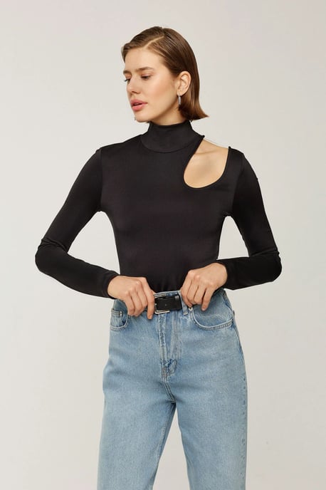 Hochgeschlossenes Cut-Out Slim-Fit-Bluse - Image 3