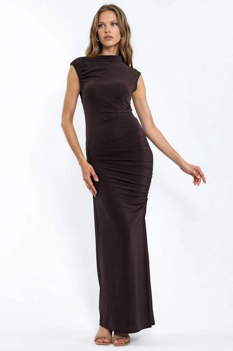 Maxikleid mit Schlitzen und detailreichen Bodycon-Schnitt in Sandfarbe - Image 5