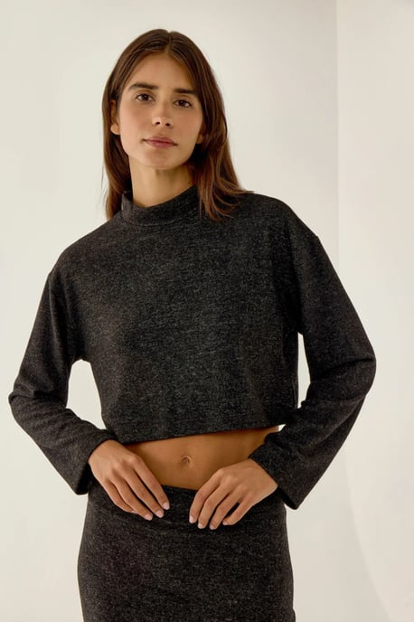 Lässige Passform Halb-Stehkragen Cropped Bluse - Image 2