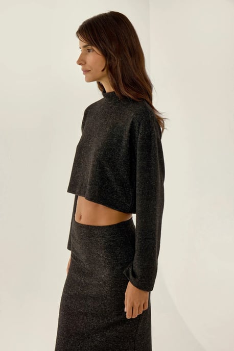 Lässige Passform Halb-Stehkragen Cropped Bluse - Image 3