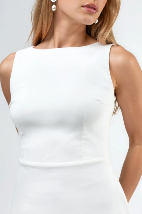 Boot-Ausschnitt Mini Weißes Kleid - Image 5