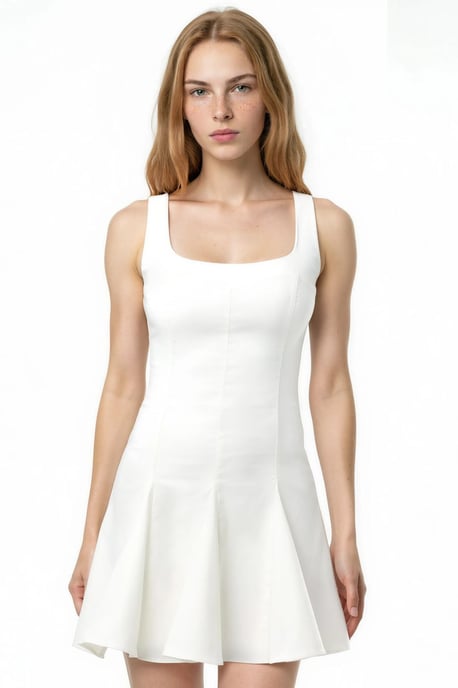 Mini-Kleid aus Stretch-Bengalin mit quadratischem Ausschnitt - Image 1