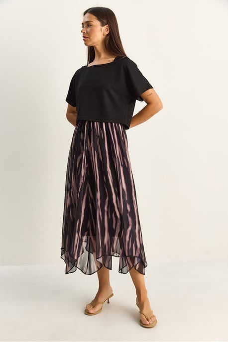 Abstraktes Druck Boote Halsausschnitt Midi Kleid - Image 4
