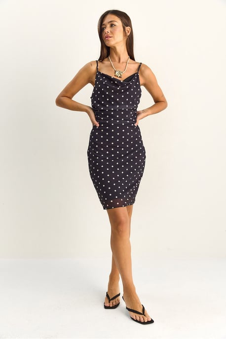 Polka Dot Bodycon Midi-Kleid mit Wickelkragen - Image 2
