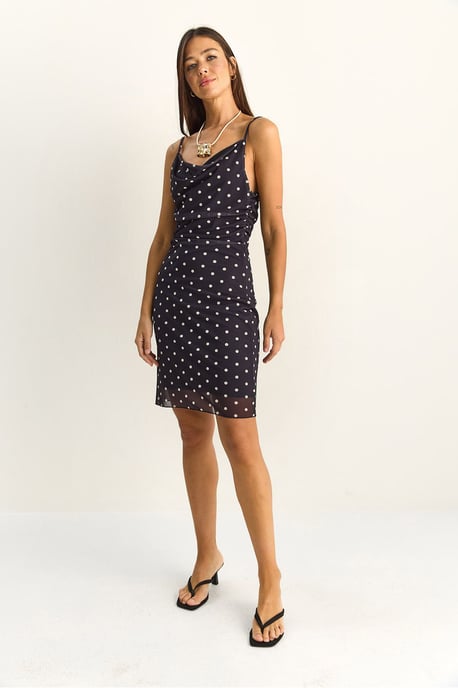 Polka Dot Bodycon Midi-Kleid mit Wickelkragen - Image 3