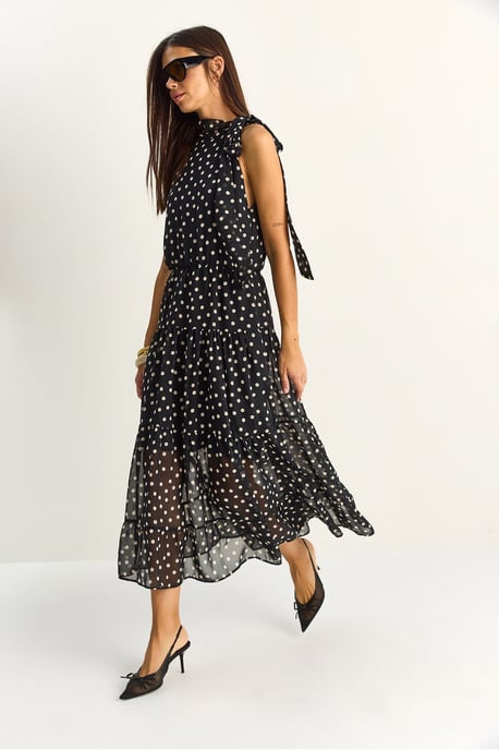 Punktemuster Midi-Kleid mit Halterneck-Kragen - Image 3