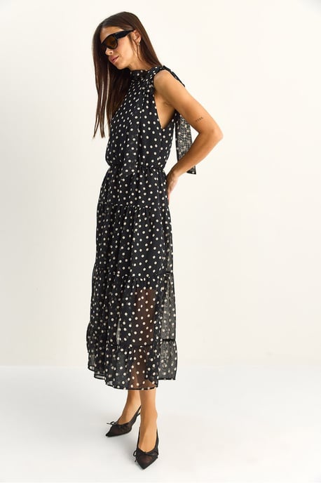 Punktemuster Midi-Kleid mit Halterneck-Kragen - Image 4