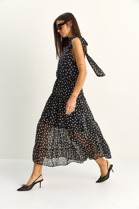 Punktemuster Midi-Kleid mit Halterneck-Kragen - Image 5