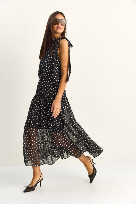 Punktemuster Midi-Kleid mit Halterneck-Kragen - Image 6