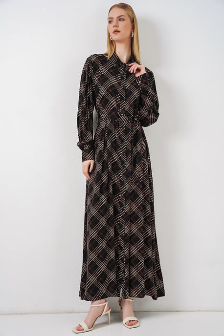 Kariertes Midi-Hemdkleid mit Knopfverschluss - Image 4