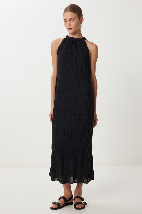 Strukturiertes Midikleid mit Halterneck-Kragen - Image 2