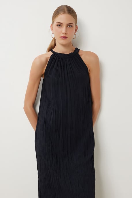 Strukturiertes Midikleid mit Halterneck-Kragen - Image 3
