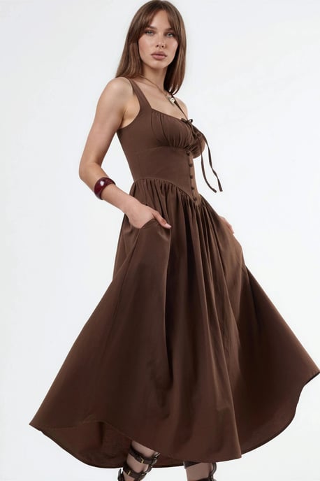 Midi-Kleid mit quadratischem Kragen und Knopfdetails - Image 2