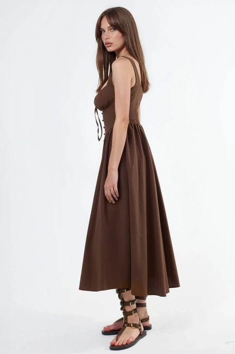 Midi-Kleid mit quadratischem Kragen und Knopfdetails - Image 3