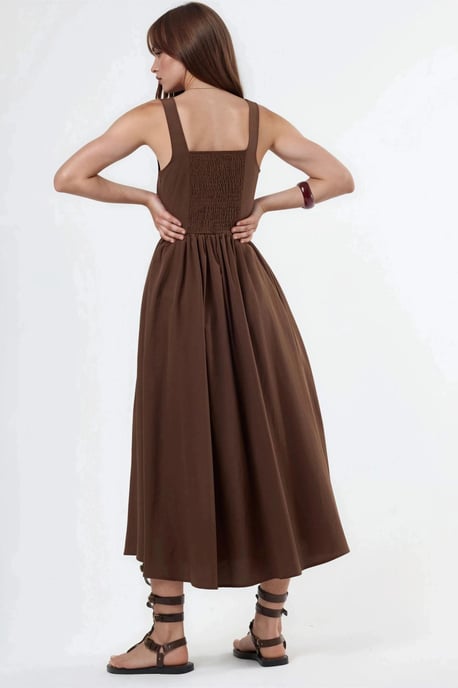 Midi-Kleid mit quadratischem Kragen und Knopfdetails - Image 4