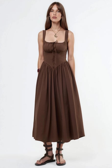 Midi-Kleid mit quadratischem Kragen und Knopfdetails - Image 5