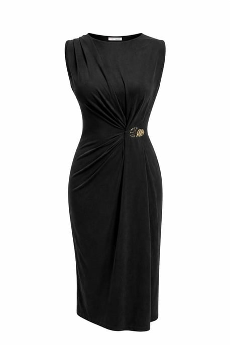 Tailliertes Midi-Kleid mit Rundhalsausschnitt - Image 1