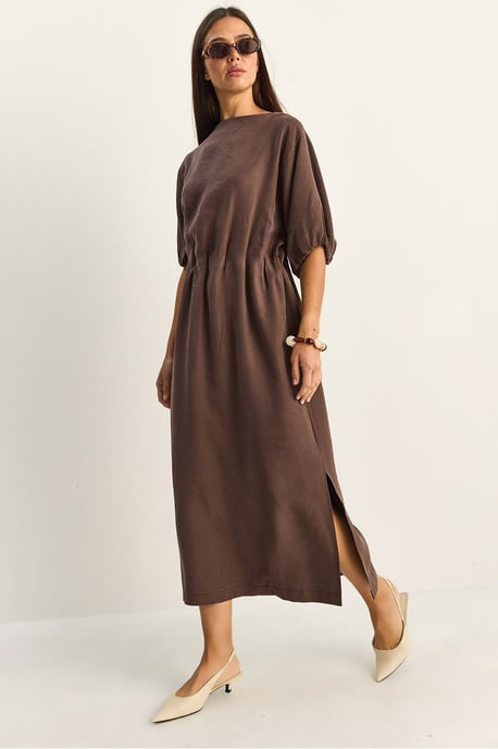 Midi Baumwollkleid mit Rundhalsausschnitt und Dreiviertelärmeln - Image 1