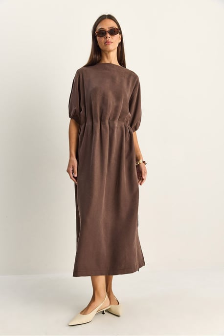 Midi Baumwollkleid mit Rundhalsausschnitt und Dreiviertelärmeln - Image 4