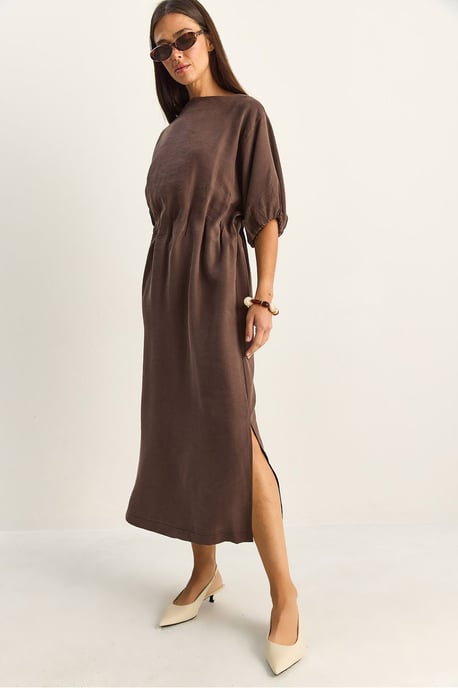Midi Baumwollkleid mit Rundhalsausschnitt und Dreiviertelärmeln - Image 5