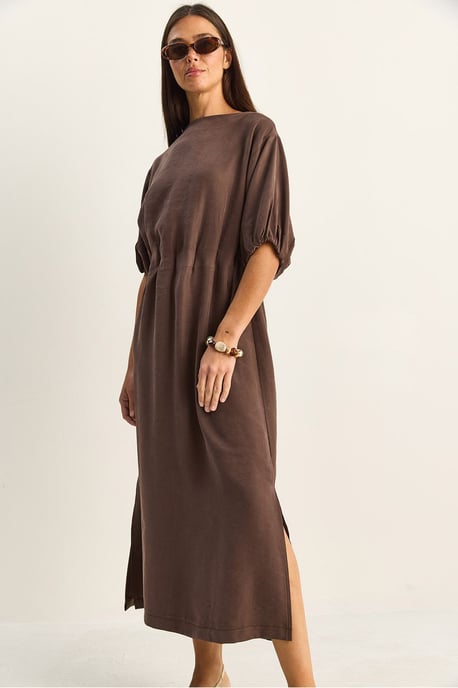 Midi Baumwollkleid mit Rundhalsausschnitt und Dreiviertelärmeln - Image 6