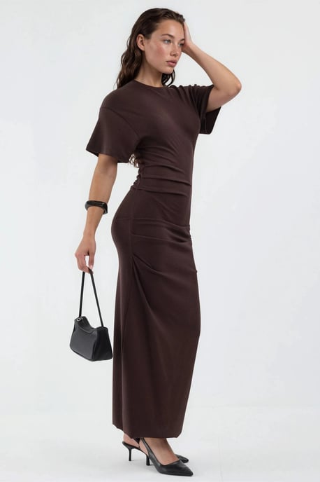 Einfarbiges Bodycon-Midikleid mit Rundhalsausschnitt - Image 2
