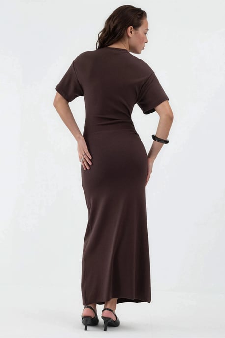 Einfarbiges Bodycon-Midikleid mit Rundhalsausschnitt - Image 3