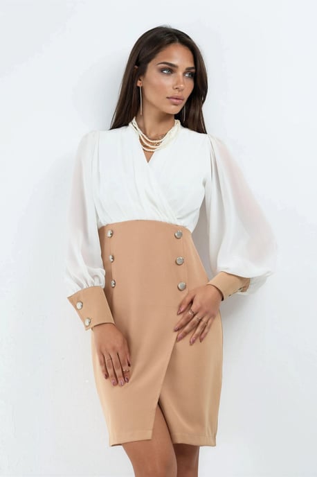 V-Ausschnitt Midi-Kleid mit Knopfdetails - Image 1