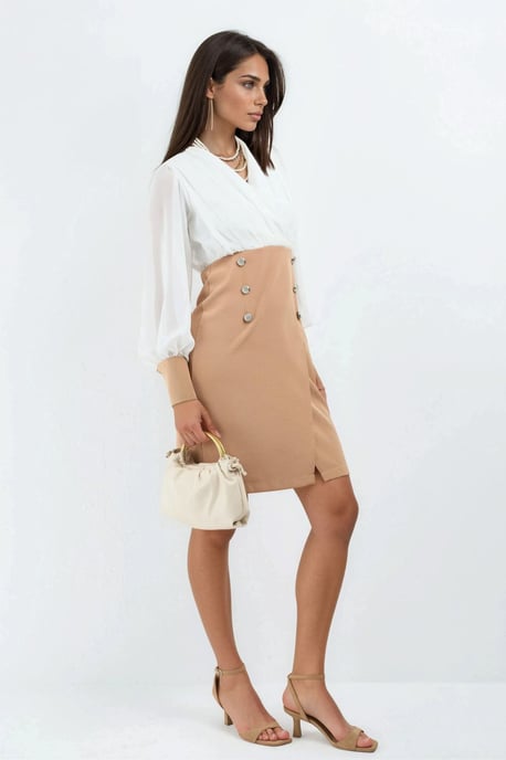 V-Ausschnitt Midi-Kleid mit Knopfdetails - Image 4