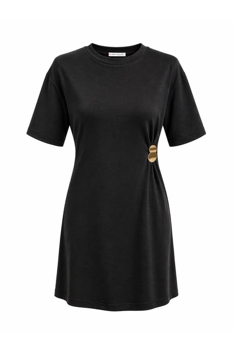 Rundhals Mini-T-Shirt-Kleid mit Steinaccessoire - Image 1