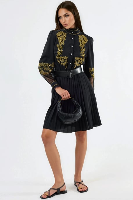 Besticktes Minikleid mit Mandarin-Kragen - Image 1