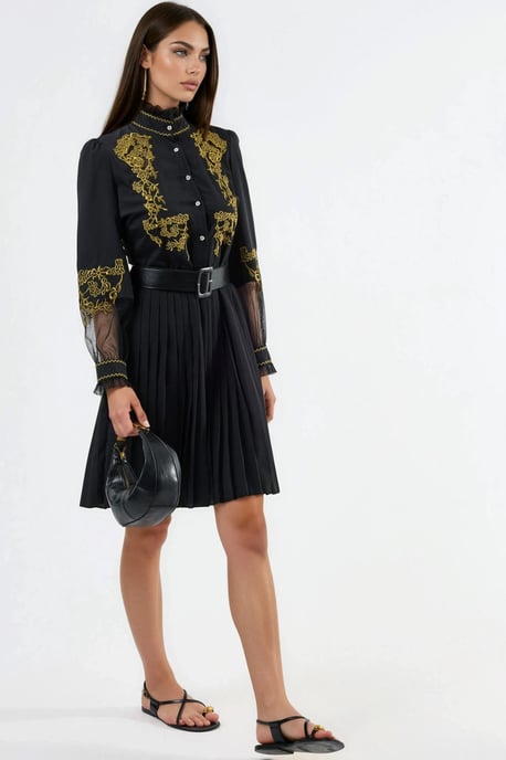 Besticktes Minikleid mit Mandarin-Kragen - Image 2