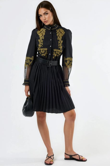 Besticktes Minikleid mit Mandarin-Kragen - Image 4