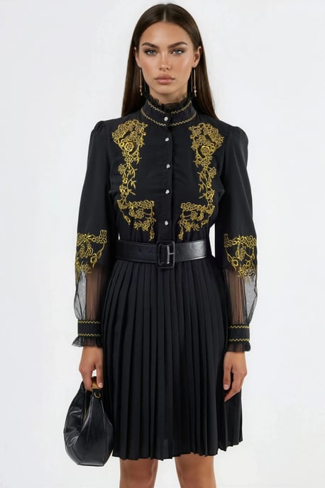 Besticktes Minikleid mit Mandarin-Kragen - Image 6
