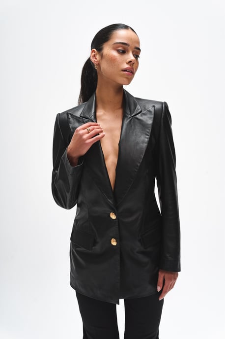 BENU Damen Schwarzer Lederblazer - Image 3