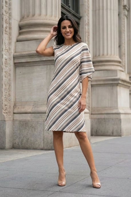 Asymmetrisches gestreiftes Maxikleid mit Rundhalsausschnitt - Image 4