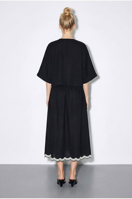 Übergröße V-Ausschnitt Besticktes 3/4-Arm Shirt und Weite Bein Hose Set - Image 5